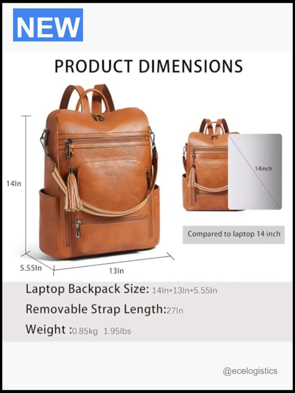Vegan Leather Laptop Backpack 15.6 inch Work Travel Backpack